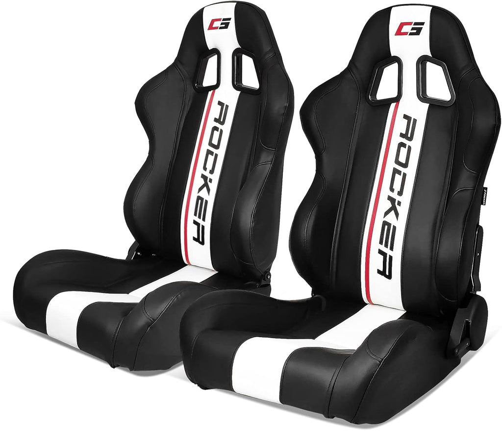 Red PU Leather Reclinable Racing Seats Pair with Dual Sliders Z2572