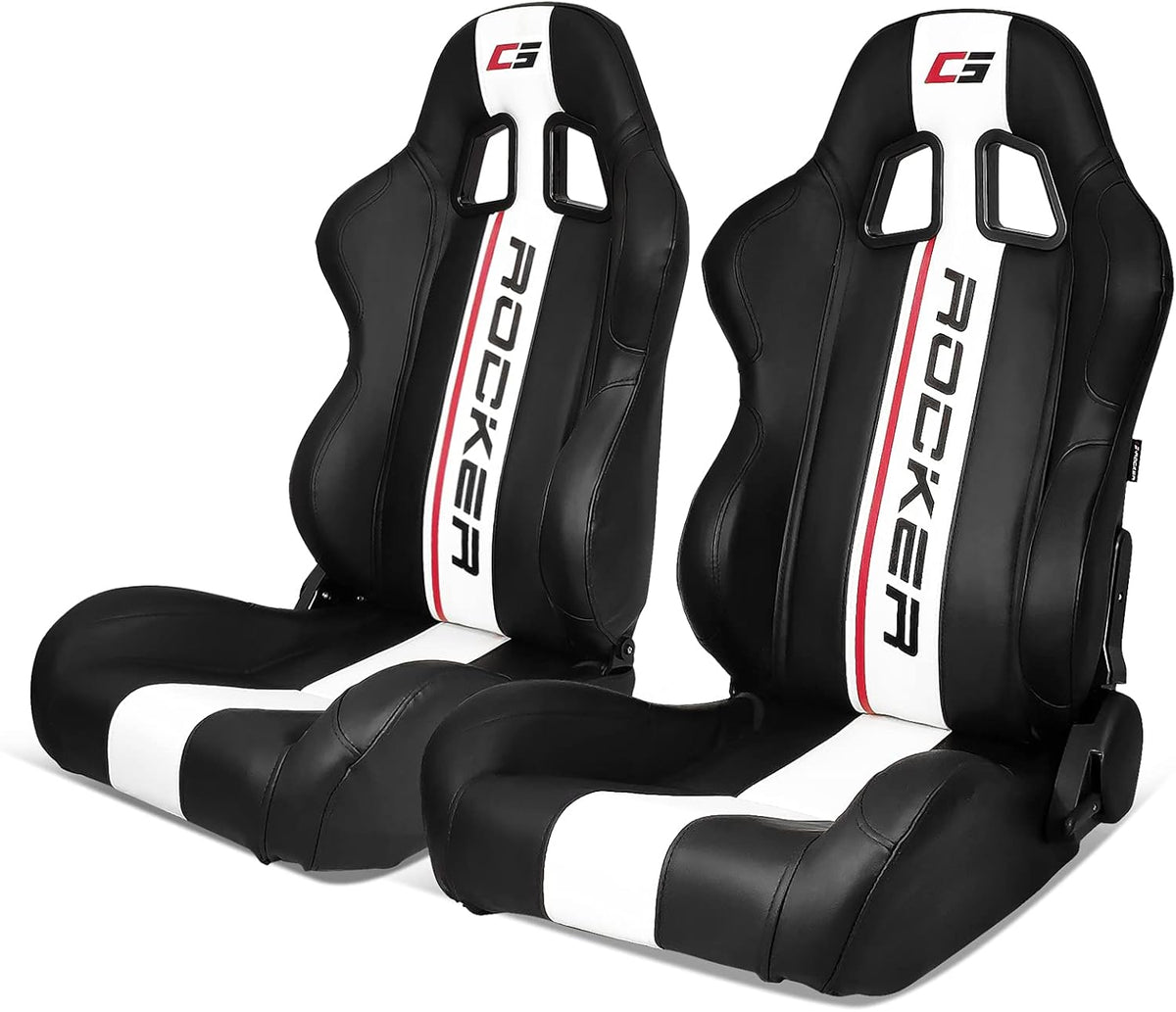 Red PU Leather Reclinable Racing Seats Pair with Dual Sliders Z2572