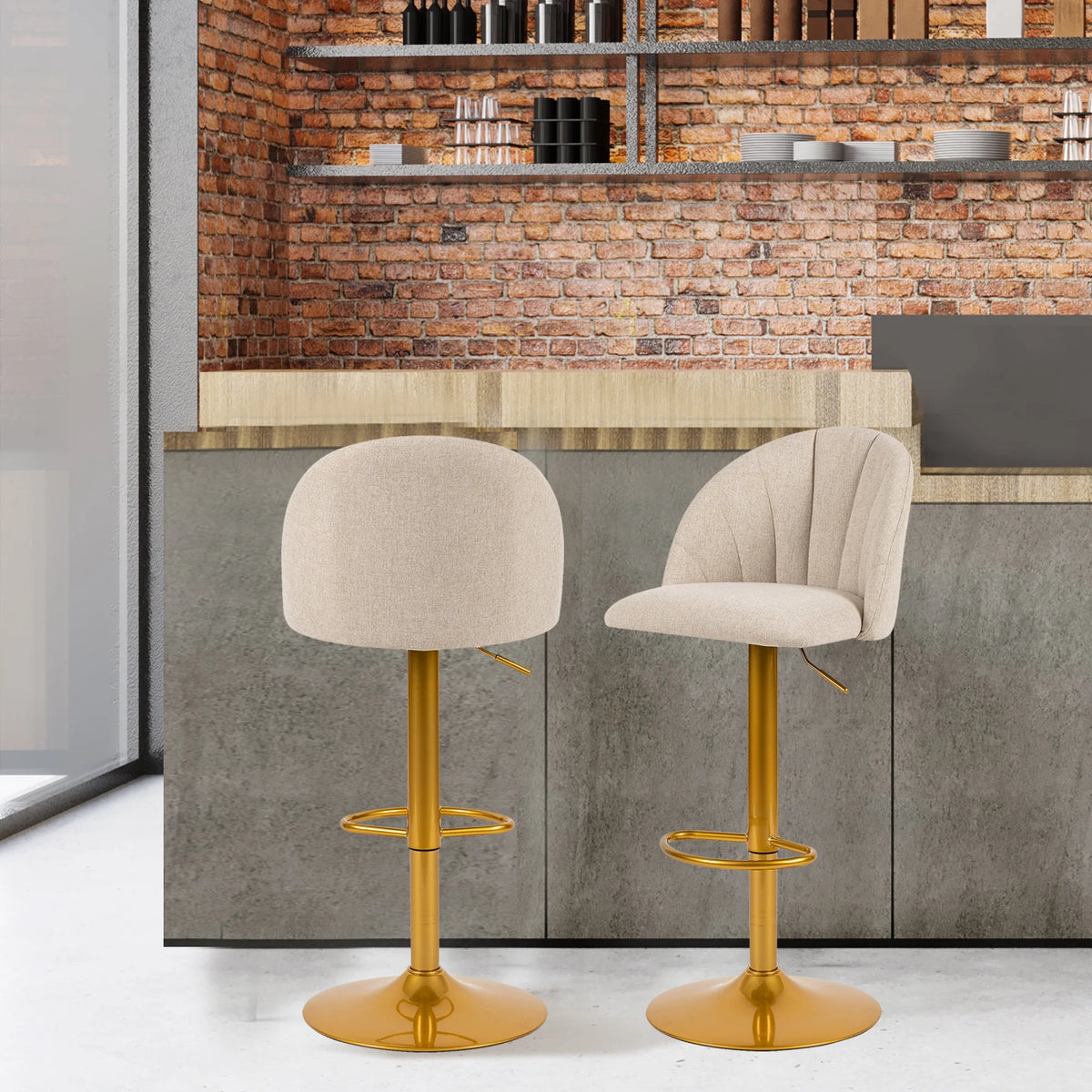 Beige Linen Swivel Counter Height Bar Stools Set of 4 U618