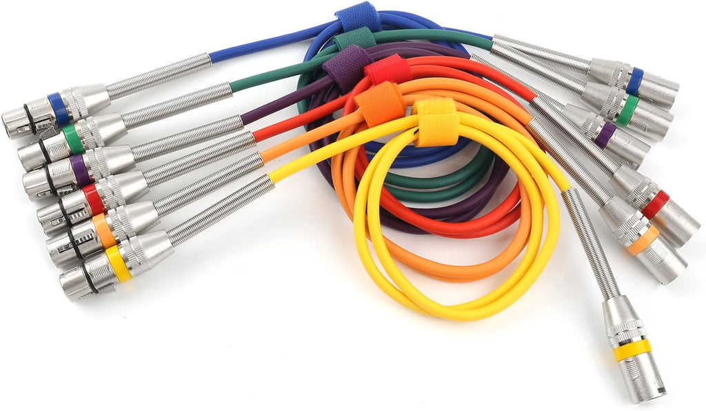 6 Pack Multi-Color 3.3 feet XLR Male to Female Microphone Cable H53884