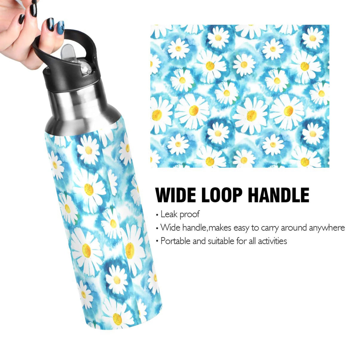 Blue Stainless Steel Insulated Water Bottle with Straw Lid I5907