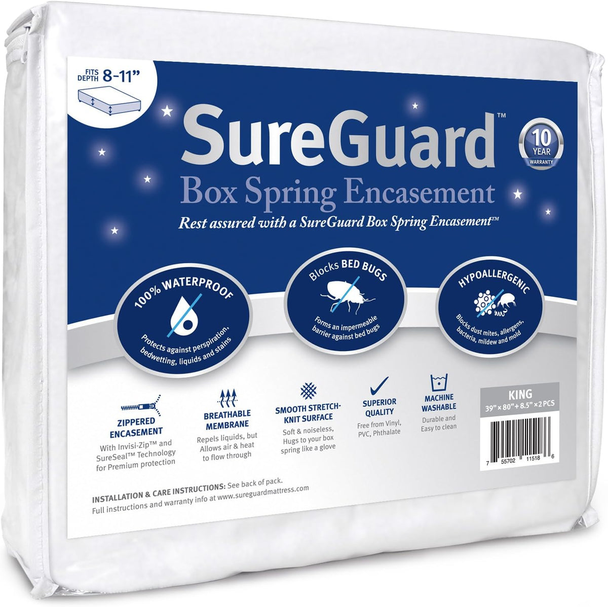 Split King Size 100% Waterproof Zippered Box Spring Encasement Pack W933
