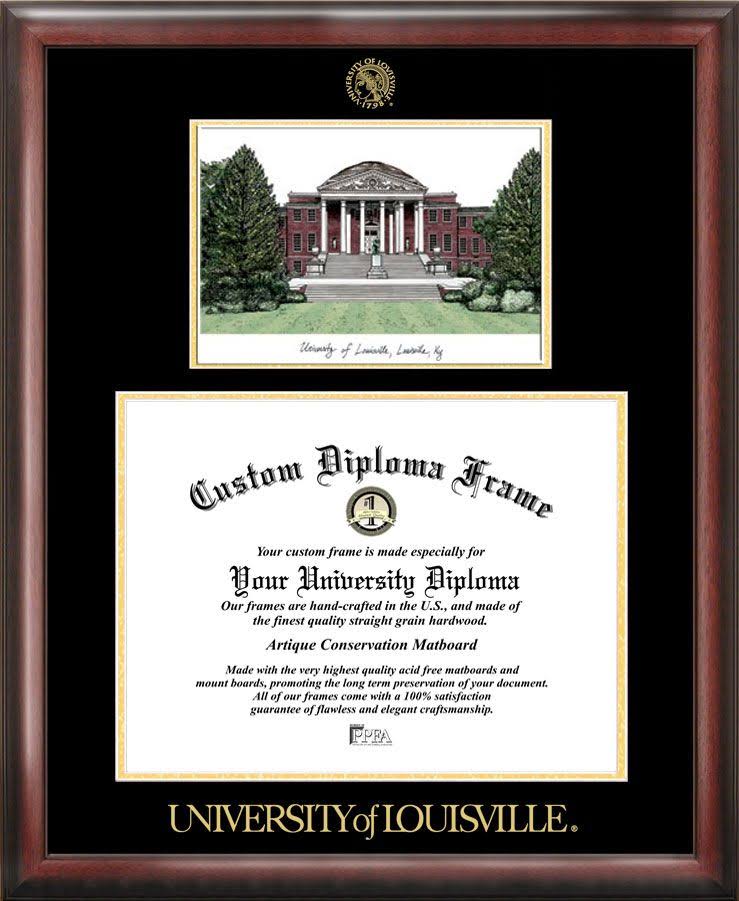 Gold Embossed Diploma Frame with Campus Images Lithograph X391