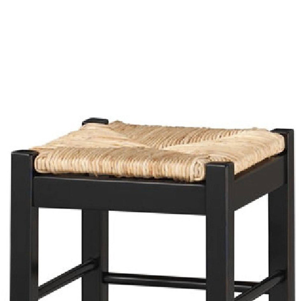Beige and Black Woven Wooden Frame Barstool with Saber Legs J4333