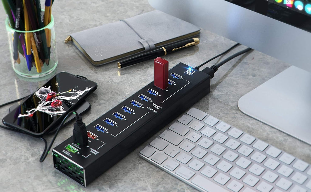 13 Multi-Port USB Hub with 10 USB 3.0 Ports, 2 IQ Quick Charge 3.0 Ports, Unibody Aluminum USB Hub, Pack of 2 X4616