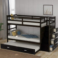 Twin-Over-Twin Wood Bunk Bed with Trundle, 4 Storage Drawers and Staircase M1037