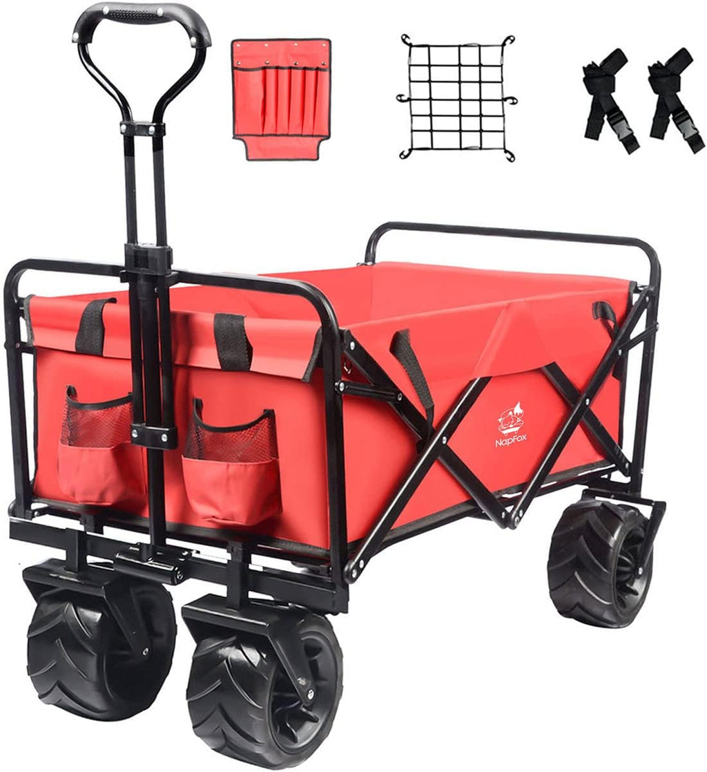 Heavy Duty Foldable Beach Cart with All-Terrain Wheels and Cargo Net R5093