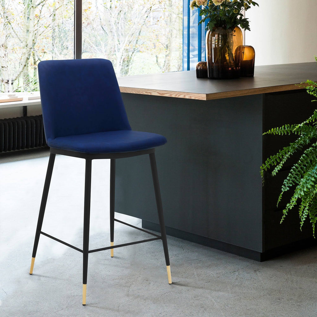 Blue Faux Leather Metal Counter Height Bar Stool S4859