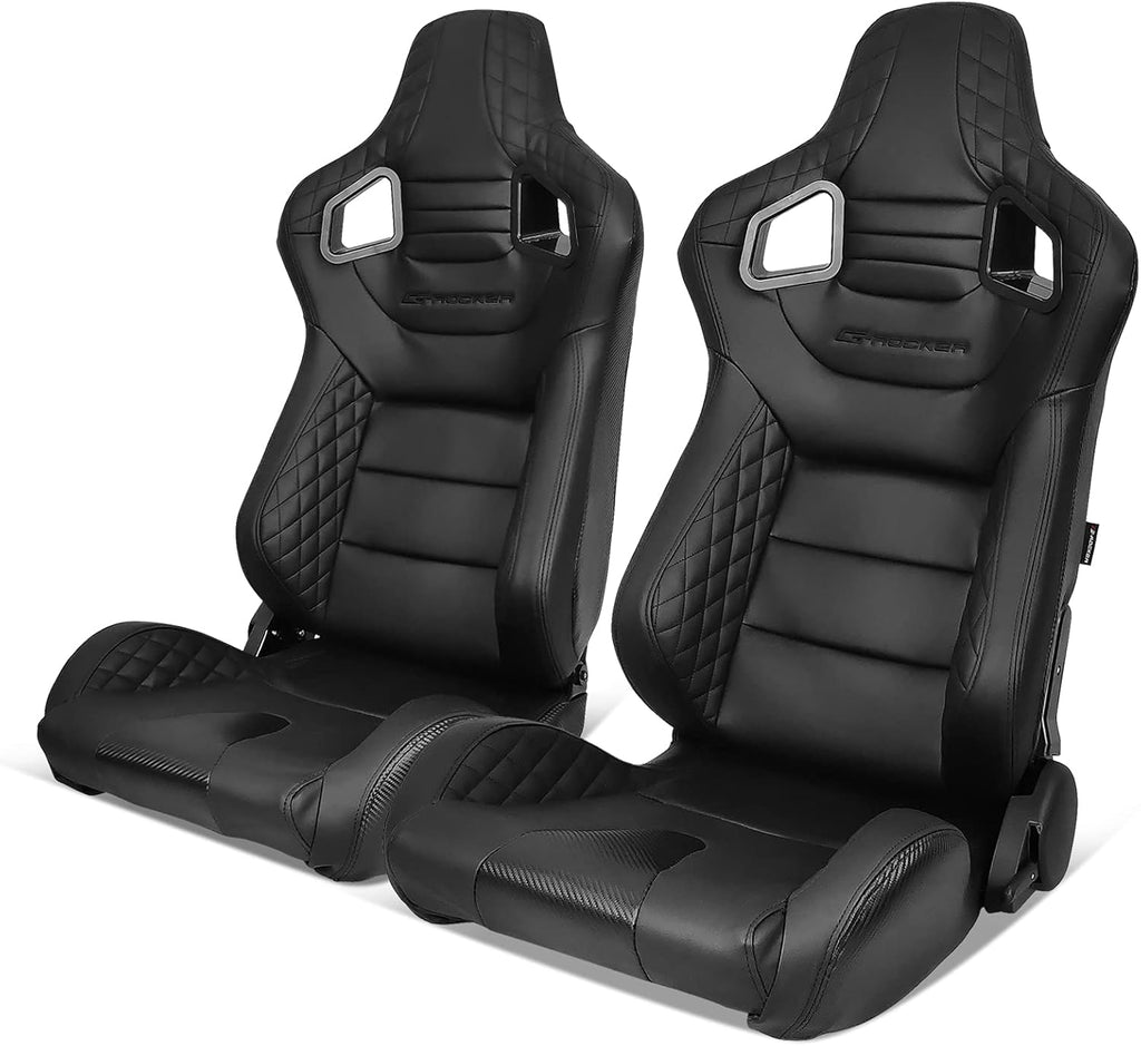 Red PU Leather Reclinable Racing Seats Pair with Dual Sliders Z2572