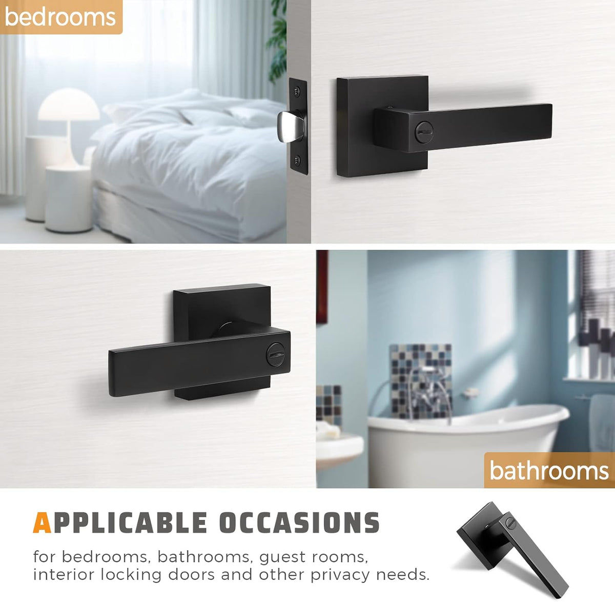 3 Pack Matte Black Interior Door Handles with Lock X760