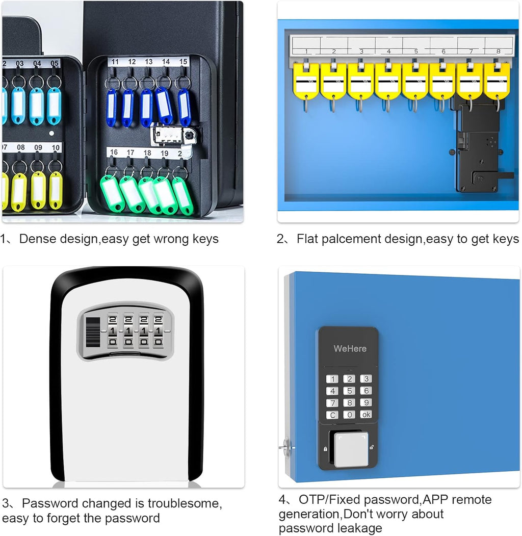 Key Lock Box with 16 Keys, Metal Key Cabinet Wall Mount, Digital Combination Code Lock Box U802