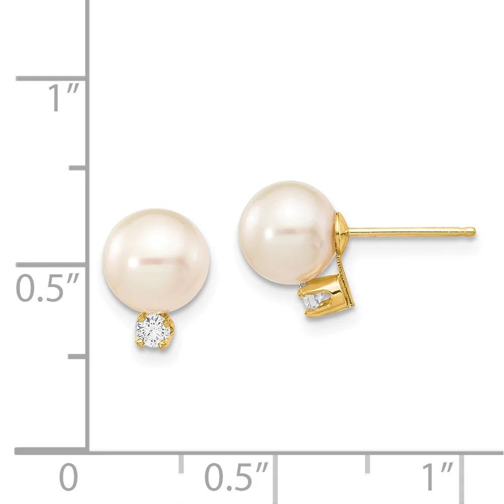 14kt Yellow Gold Freshwater Cultured Pearl Diamond Post Earrings P594