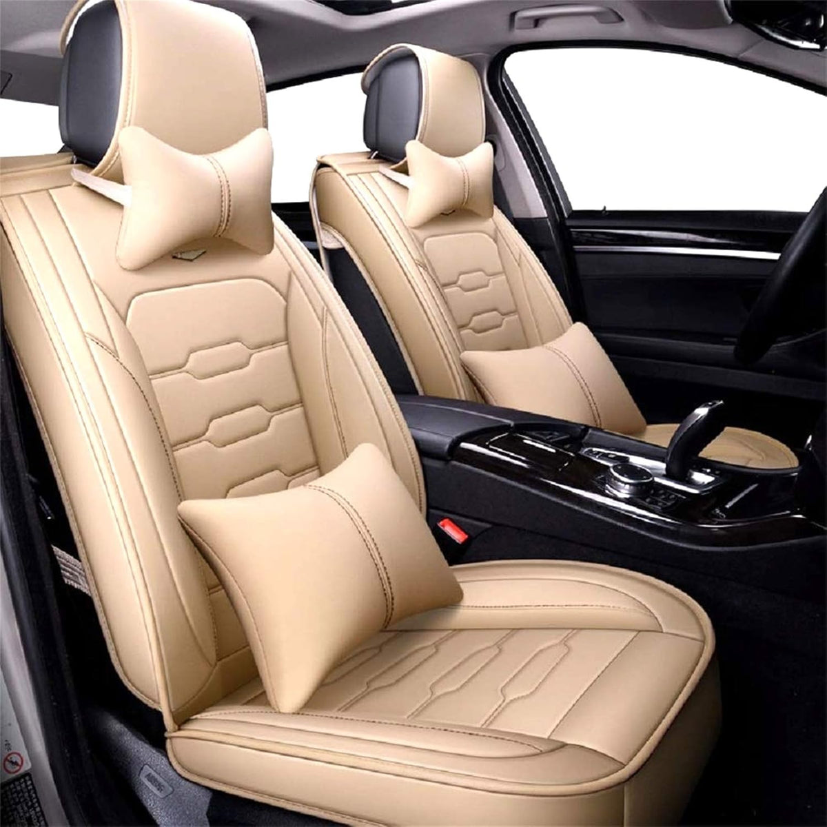 Leather Car Seat Cover Full Set 5 Seats Universal Fit Q400301