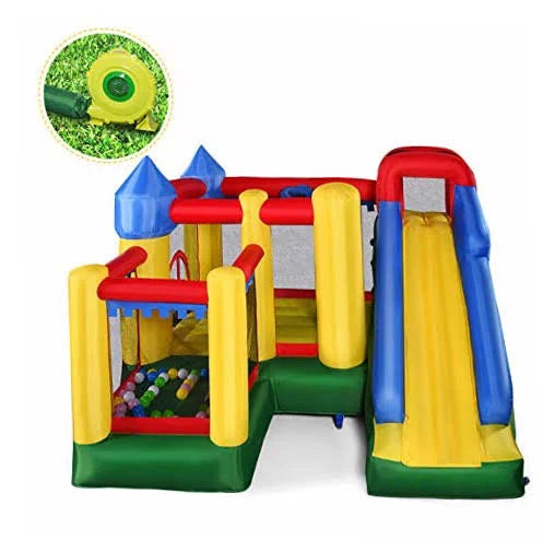 Inflatable Bounce House with 735W Blower, 50 Pcs Ocean Balls, Carry Bag and Stakes L121