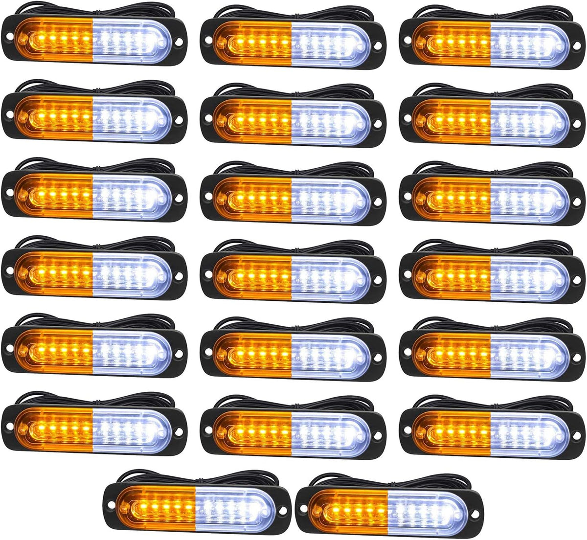 Amber/White Surface Mount Strobe Light Bar (20PCS) Pack of 2 M237