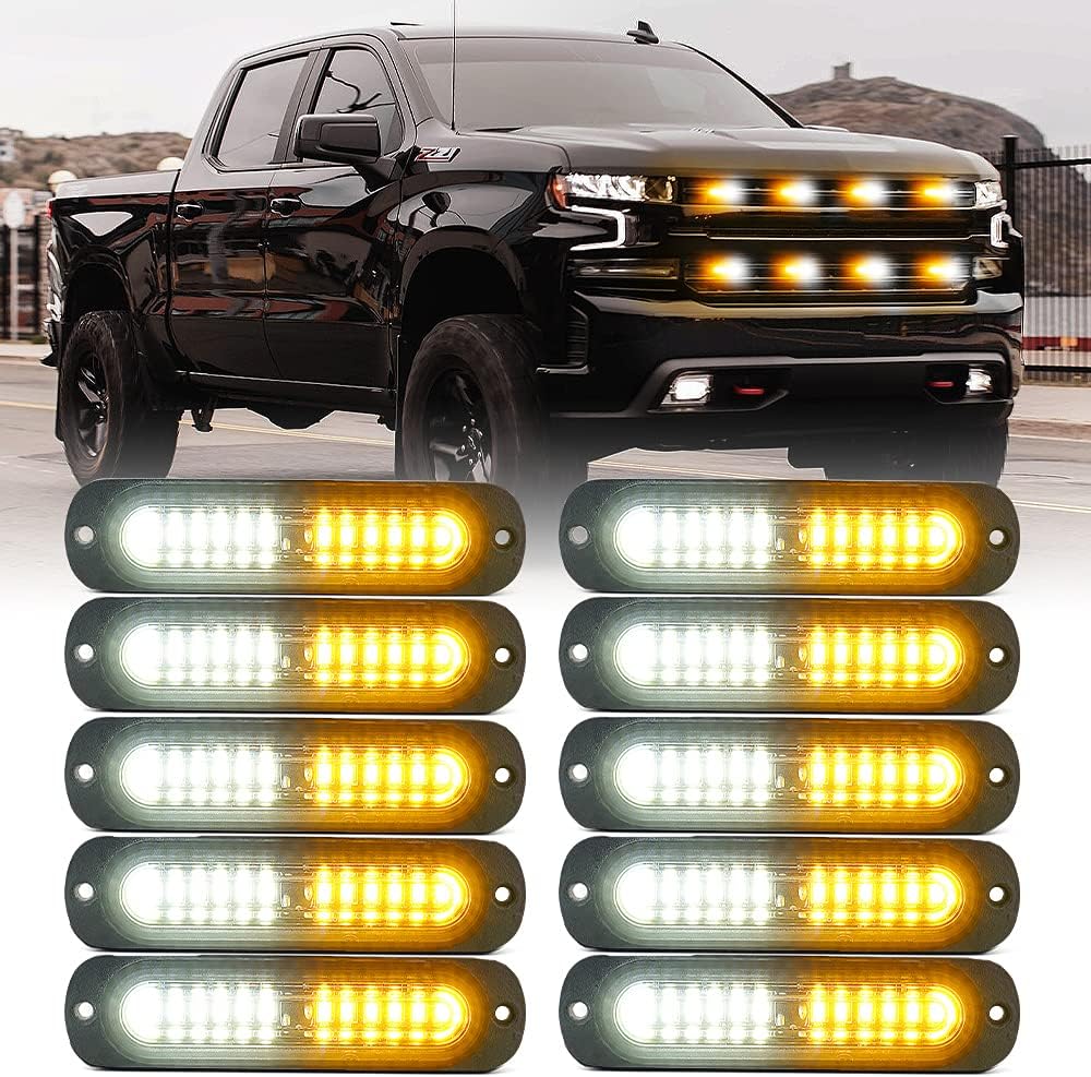 Amber 12 LED Emergency Strobe Lights Kit Surface Flush Mount Hazard Warning Flashing Light Head for Off-Road Vehicles ATV Trucks Cars - 10PCS Pack of 2 U1310