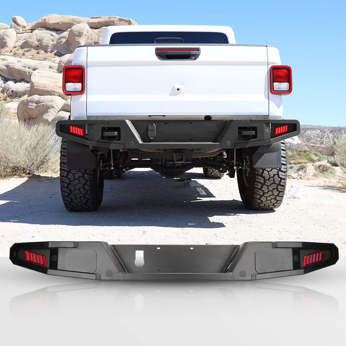 Steel Full Width Rear Bumper with 2 LED Lights D702