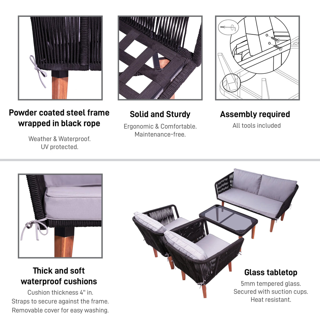 Black/Gray 4-Piece Patio Sofa Set P129944