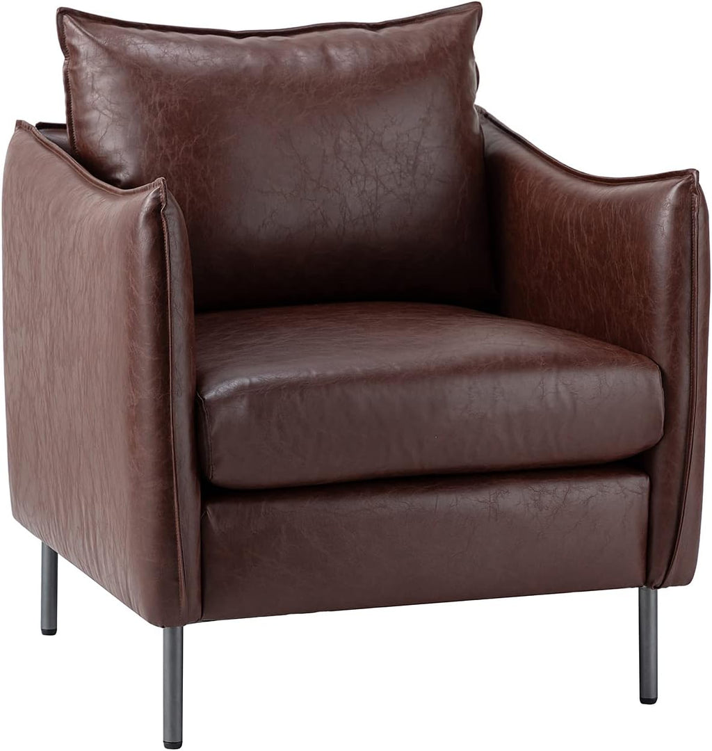 Brown Faux Leather Armchair with Moveable Cushion Y761370