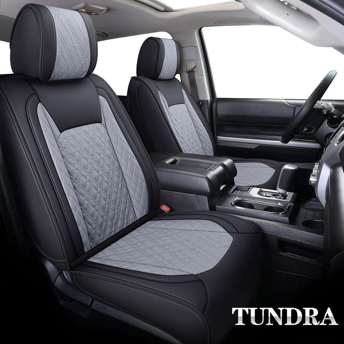 Black-Brown Waterproof Leather Seat Covers Full Set for Pickup Truck L33592