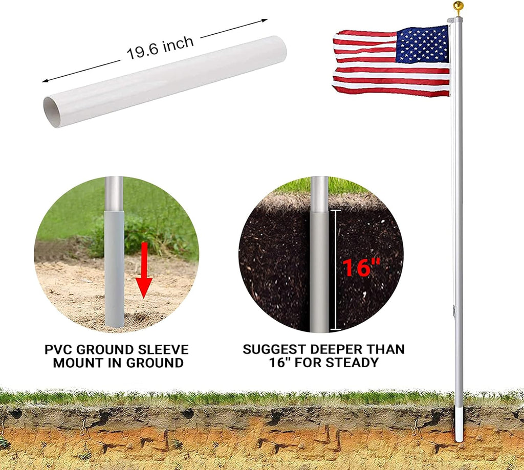20FT Heavy Duty Aluminum Flag Pole Kit with 3x5 American Flag and Golden Ball N4995