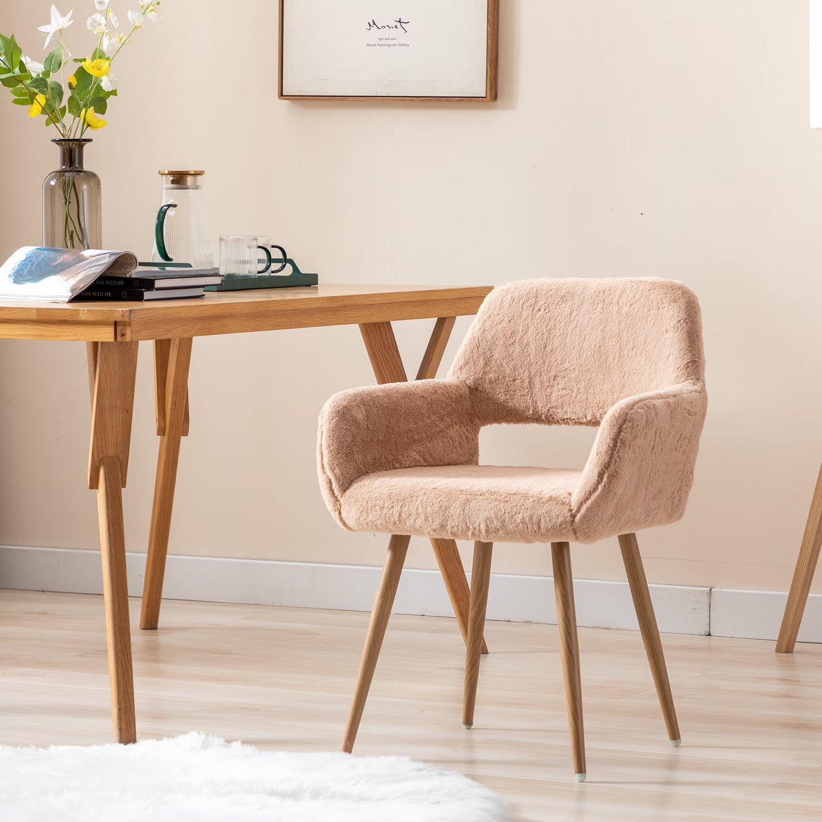 Faux Fur Dining Chairs with Solid Steel Leg Q329771