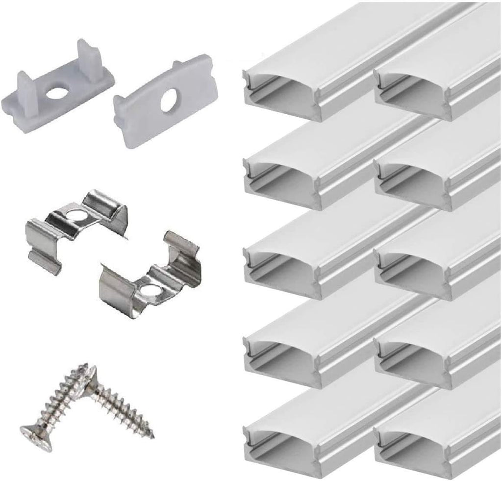 6x2m LED Strip Light Channel with Milky Cover Diffusers, End Caps and Mounting Clips B887190