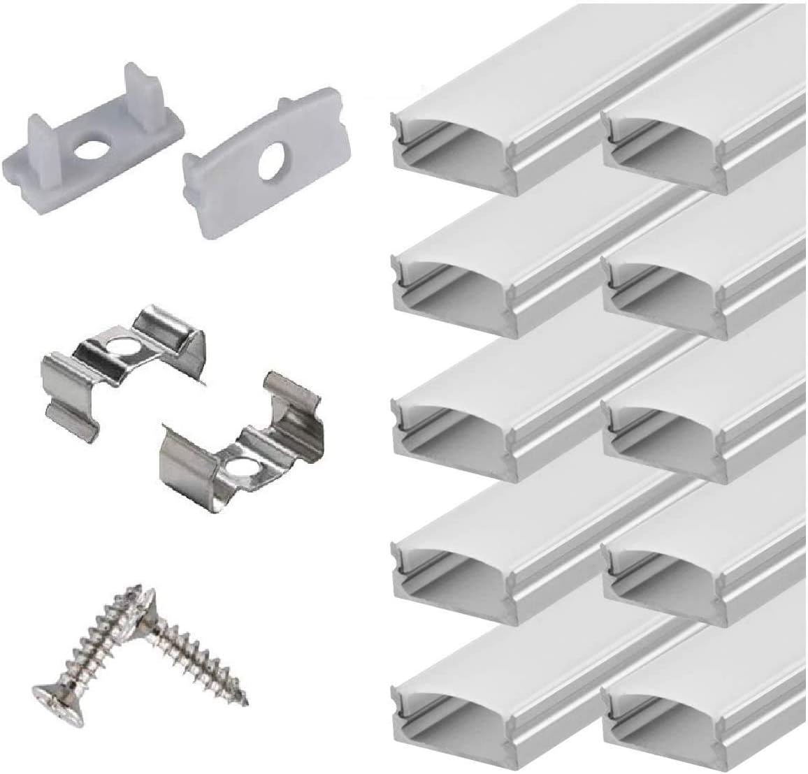 6x2m LED Strip Light Channel with Milky Cover Diffusers, End Caps and Mounting Clips B887190