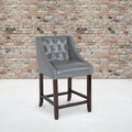 Set of 2 Black Leather Fabric Wood Stools H2340