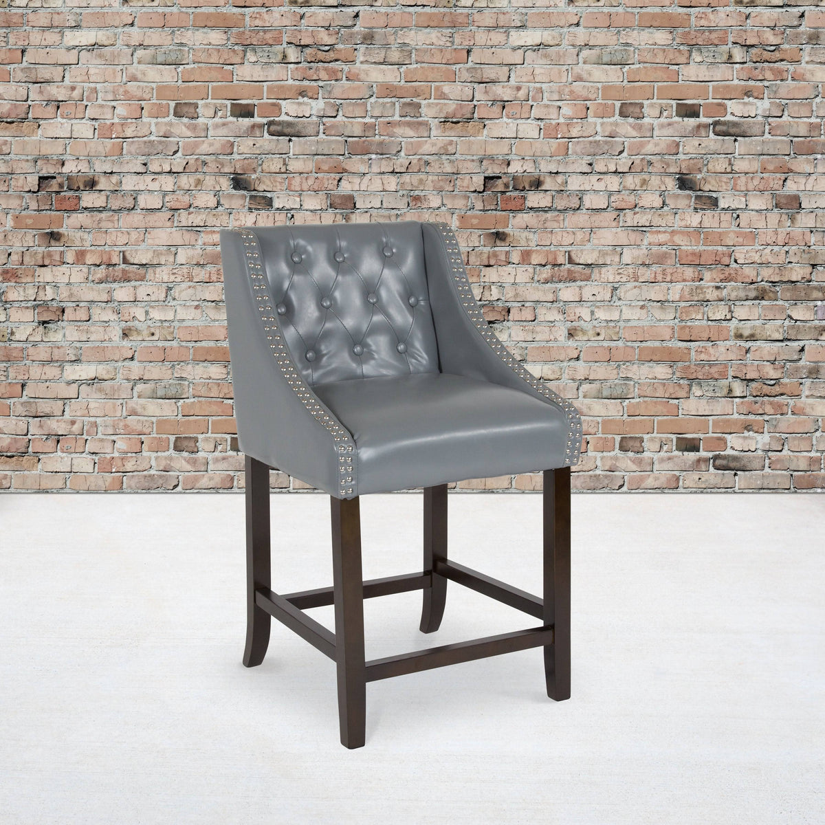 Set of 2 Black Leather Fabric Wood Stools H2340
