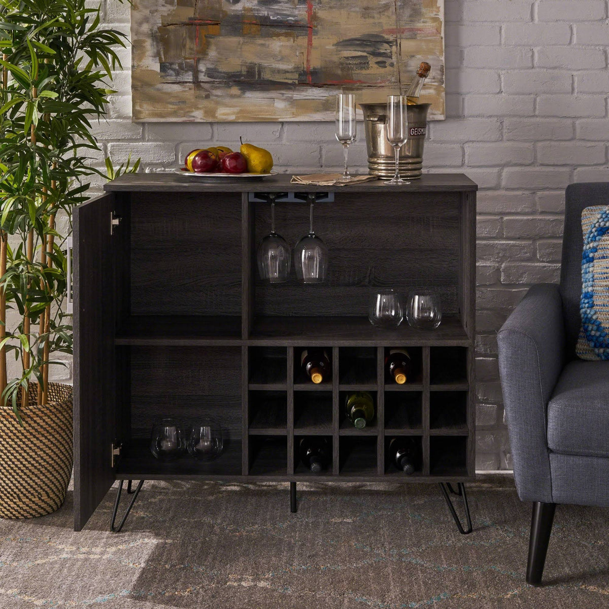 Sonoma Gray Oak and Black Finish Bar Cabinet I260