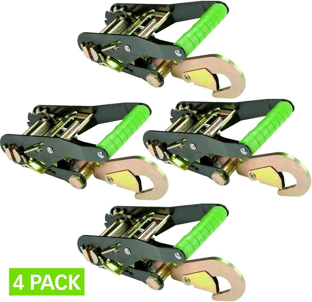Ratchet Buckle 4 Pack with Snap Hook, 2 Inch Wide Handle, 3,300 Pound Safe Working Load G8879
