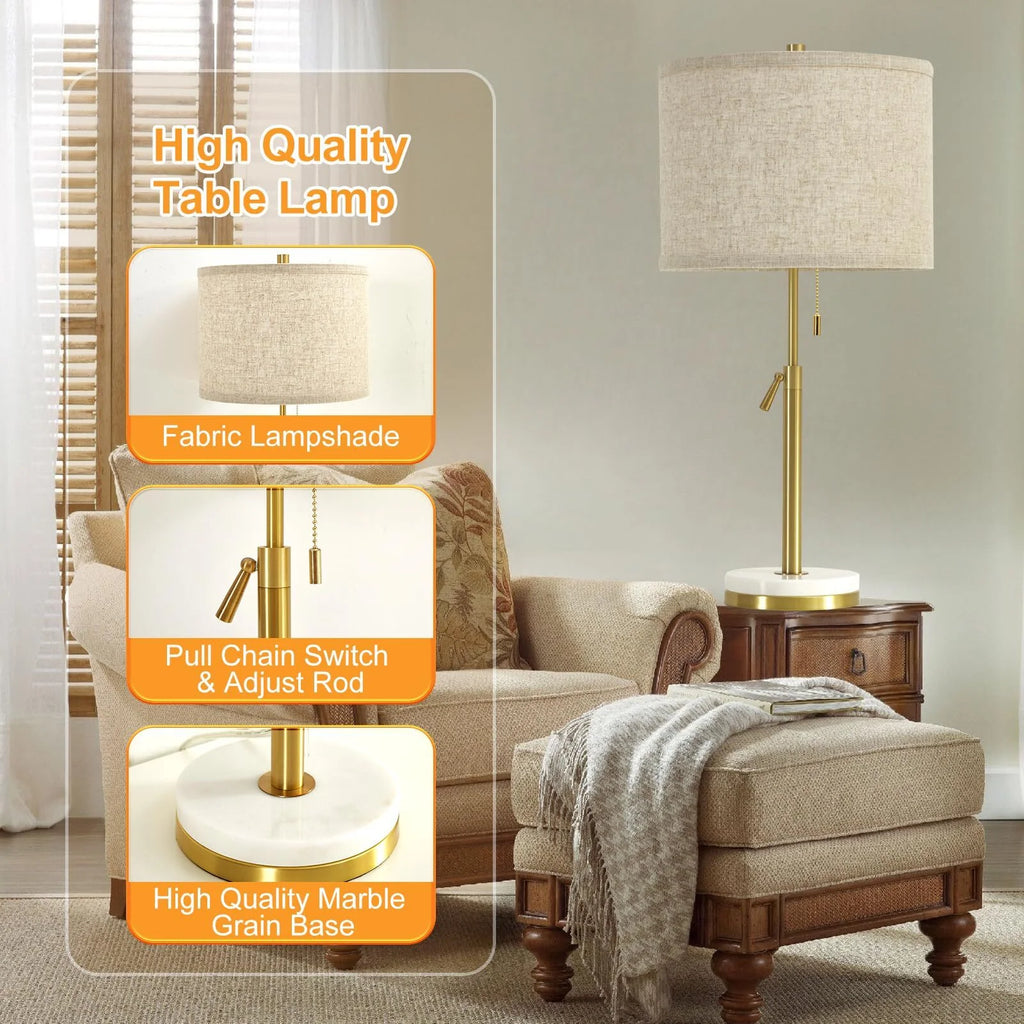 Marble Table Lamps Set of 2 with Pull Chain P156