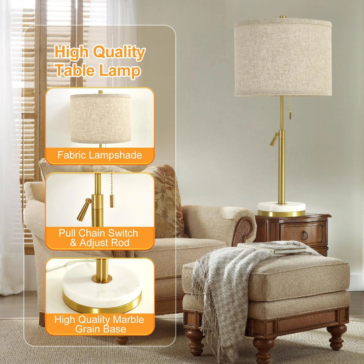 Marble Table Lamps Set of 2 with Pull Chain P156