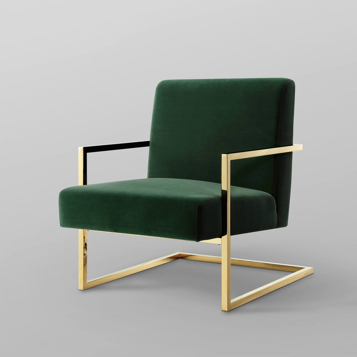 Velvet Accent Chair Square Arm Green/Gold I678706
