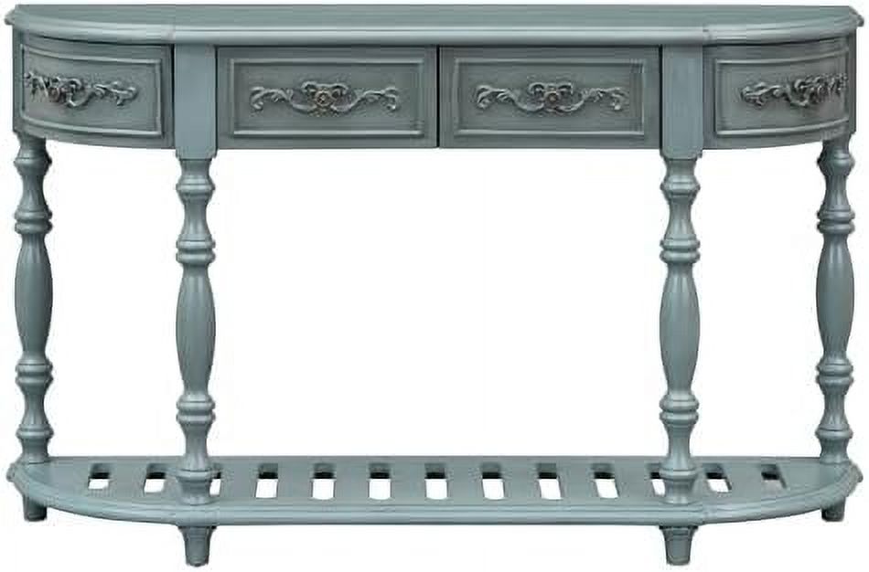 White Retro Curved Console Table with 2 Top Drawers and Solid Wooden Frame K302
