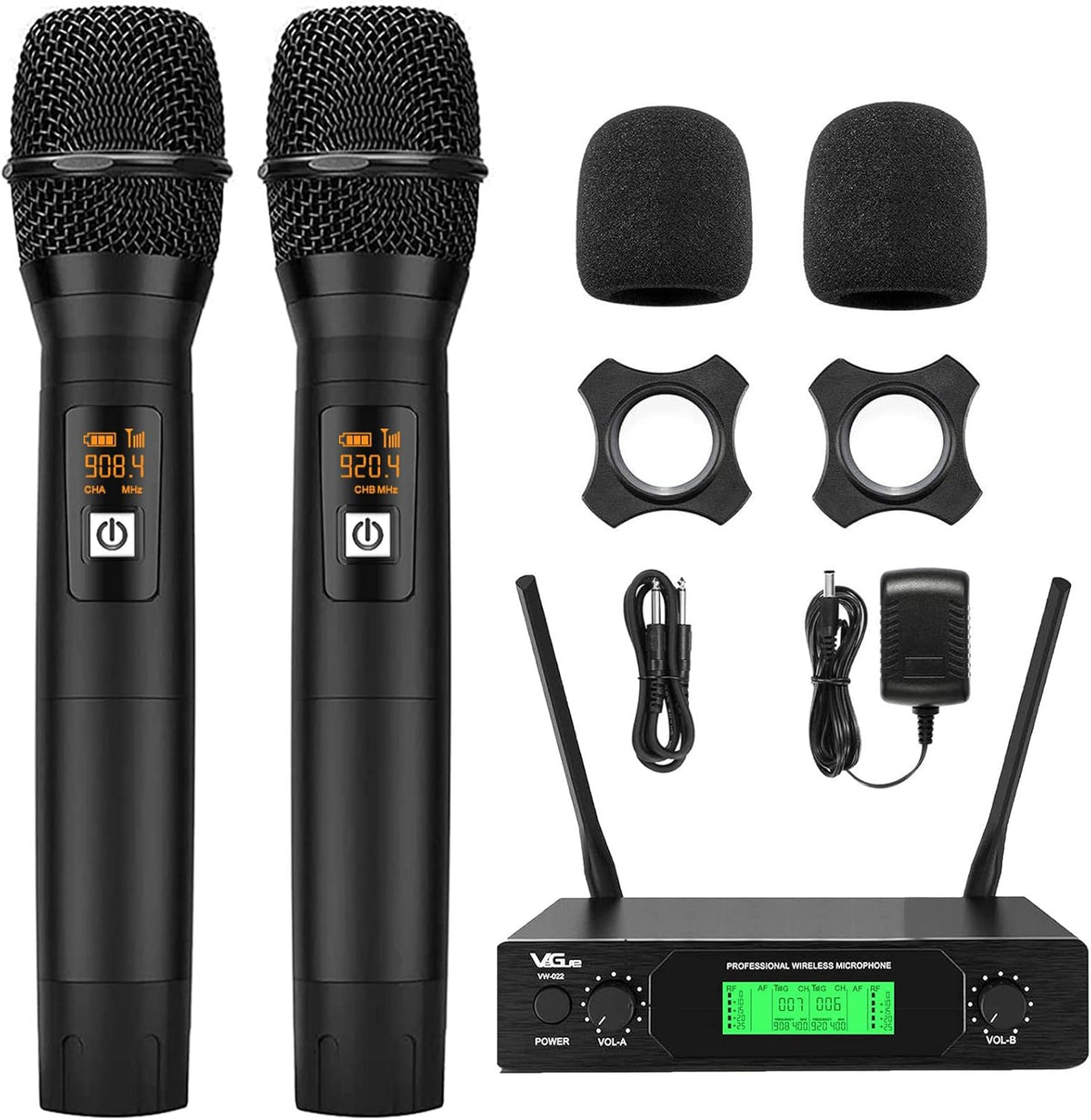 Wireless Microphone System, Metal Dual UHF Cordless Dynamic Mic Handheld I45798