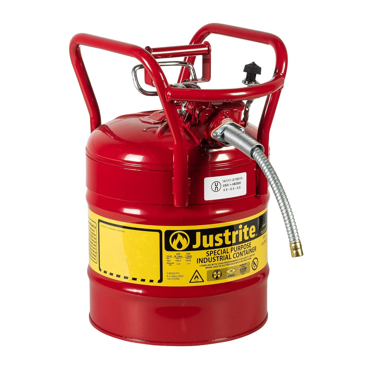 Yellow Galvanized Steel Safety Can with Flexible Spout, 5 Gallon Capacity E41020