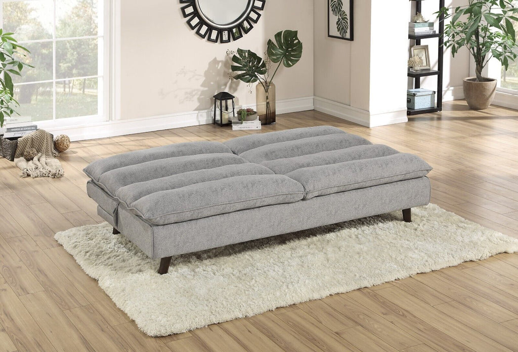 Grey Textured Fabric Convertible Sofa with Wooden Legs T554