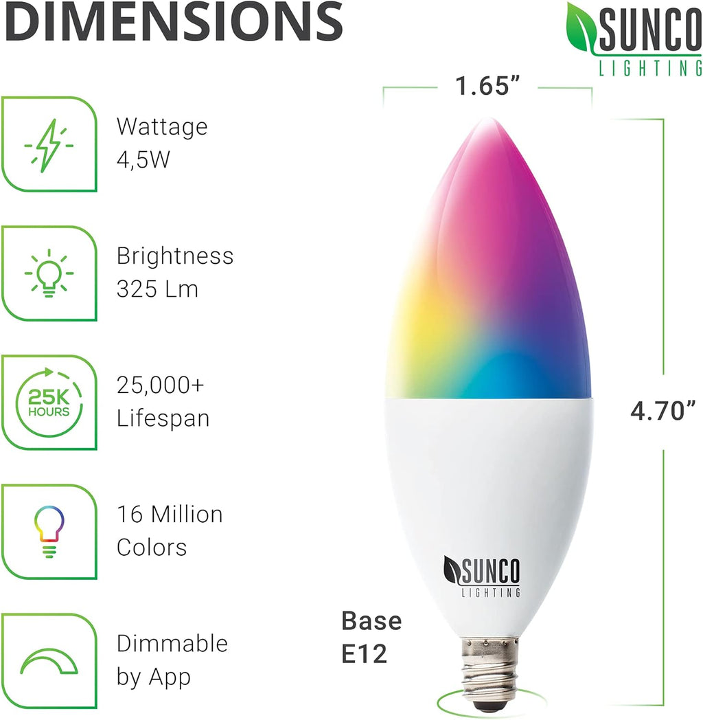 6 Pack WiFi LED Smart Bulb B11 Candelabra 4.5W E12 Base Color Changing Dimmable Z354363