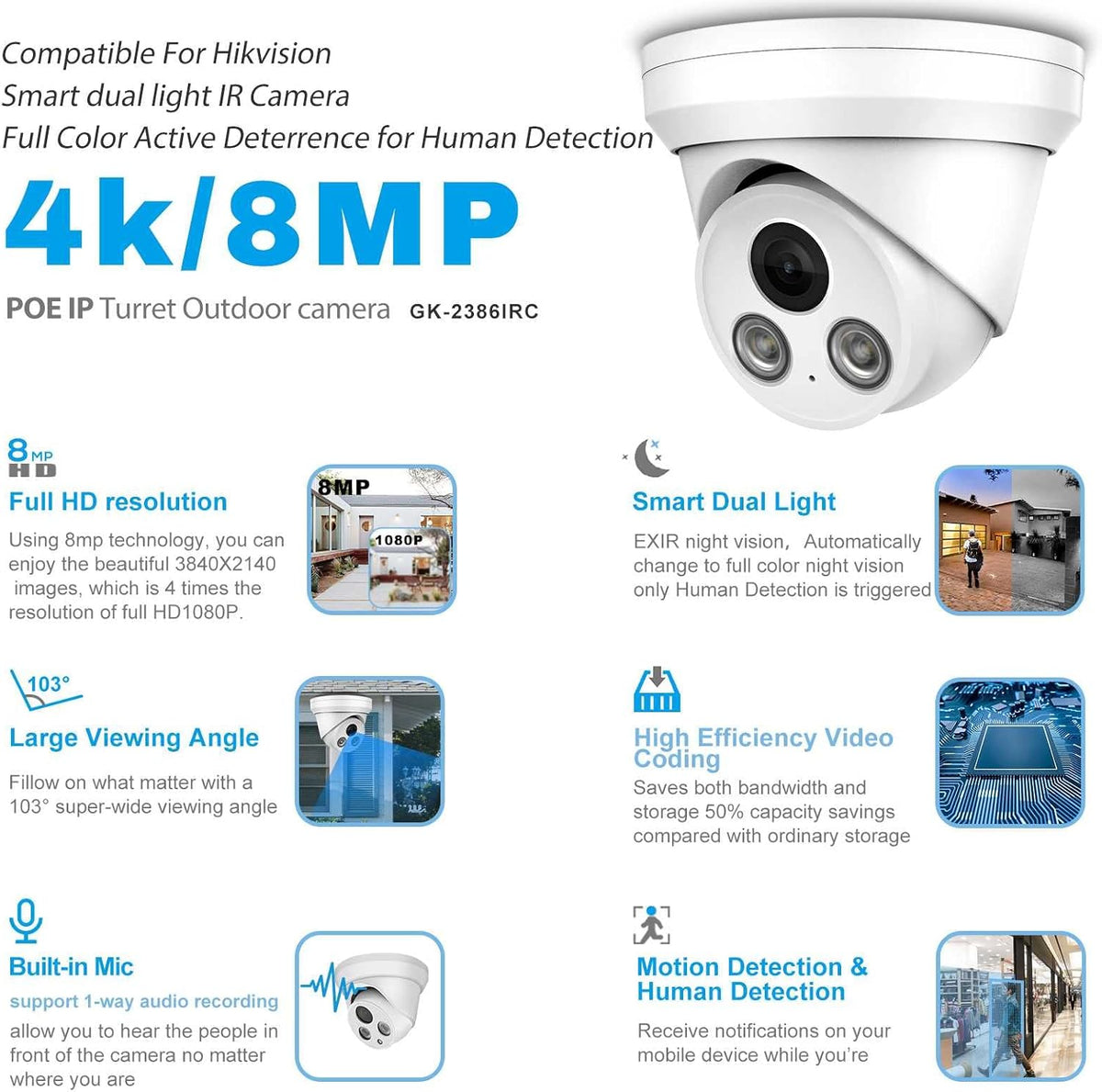 4K/8MP Outdoor PoE IP Camera with 2.8mm Lens, IP67, WDR R33400