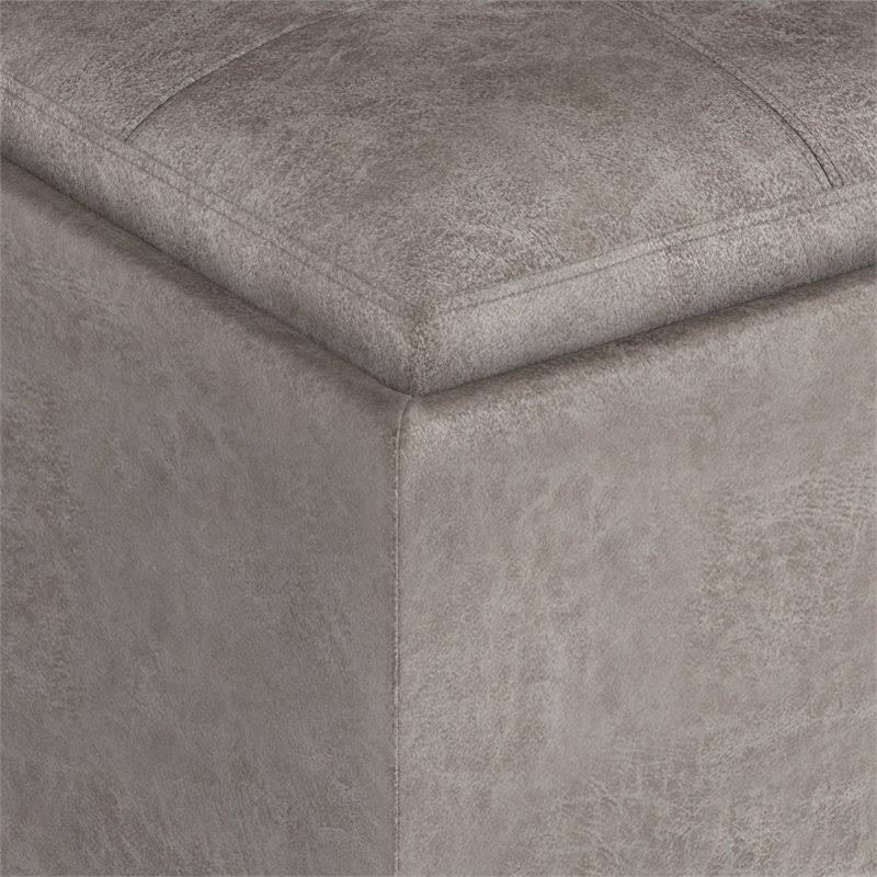Distressed Grey Taupe Faux Leather Cube Storage Ottoman with Tray L6854