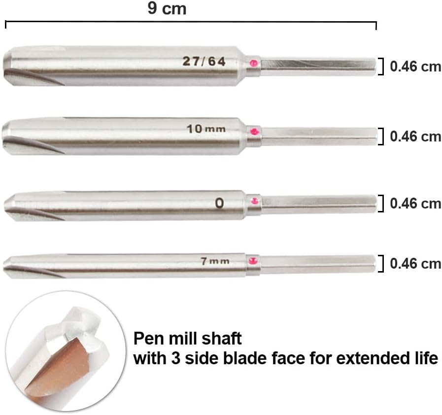 Pen Barrel Trimmer Kits with No-Sharpening Cutting Head, 7mm, 27/64", 10mm Pen Mill Pilot Cutter Shafts, Pack of 2 I549931