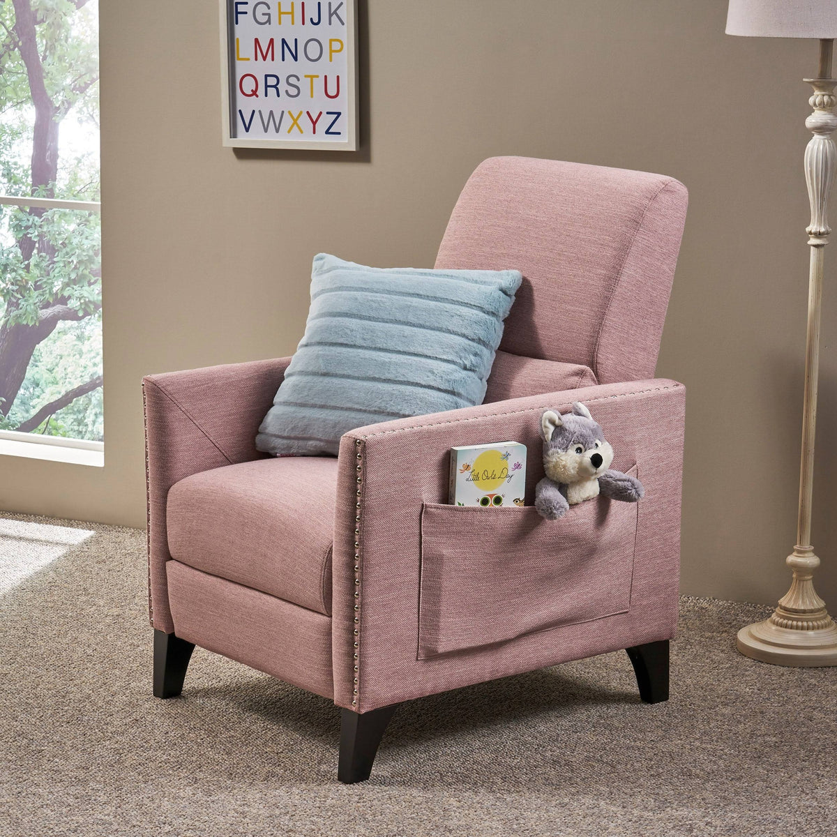 Light Blush Fabric Push Back Recliner N2934