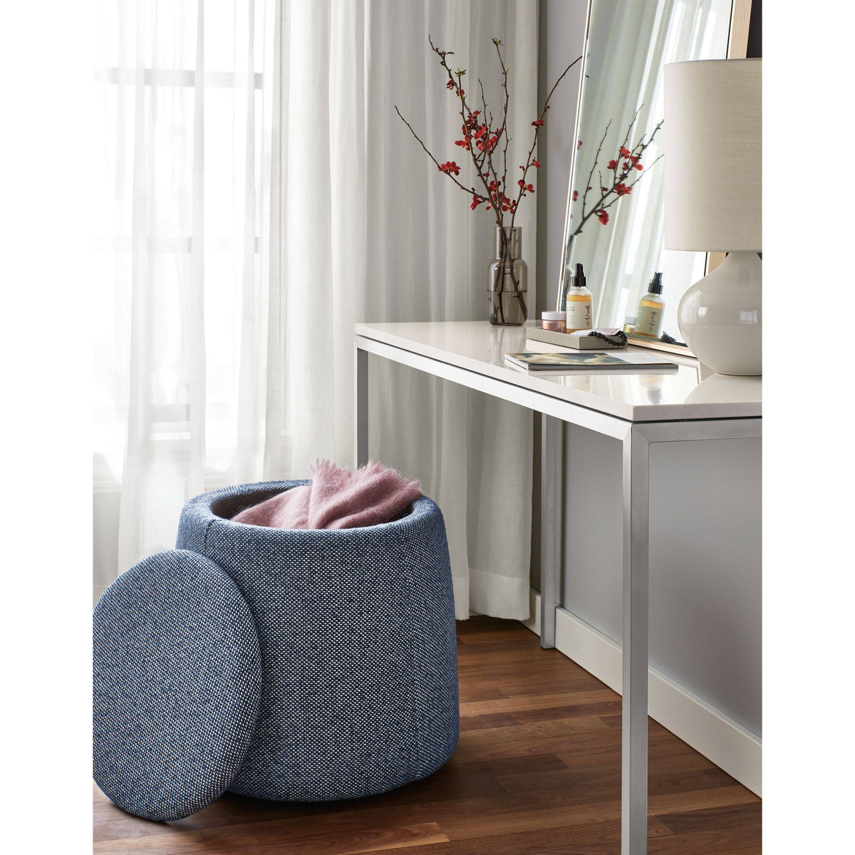 Clear Tempered Glass Console Table with Ocean Blue Base I994