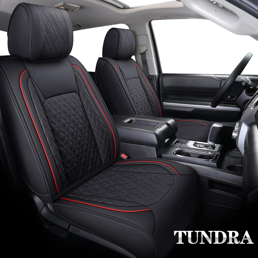 Black-Brown Waterproof Leather Seat Covers Full Set for Pickup Truck L33592
