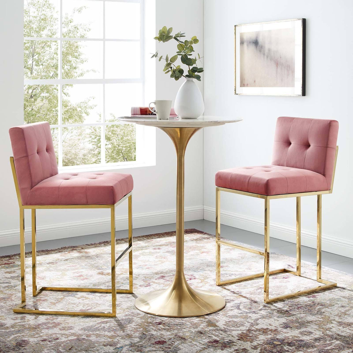 Gold Stainless Steel Performance Velvet Bar Stool Set of 2 Q9683