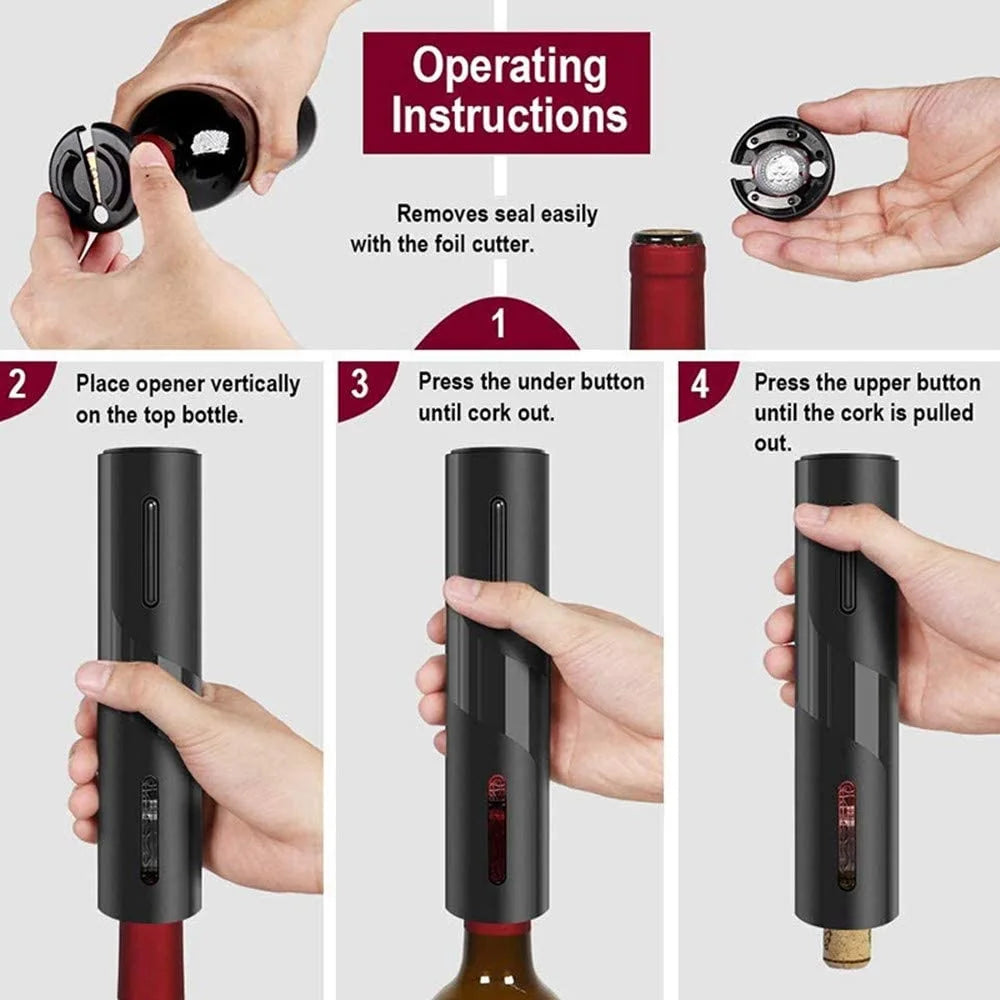 Rechargeable Electric Wine Opener Set with Foil Cutter, Vacuum Stopper and Wine Aerator Pourer U464