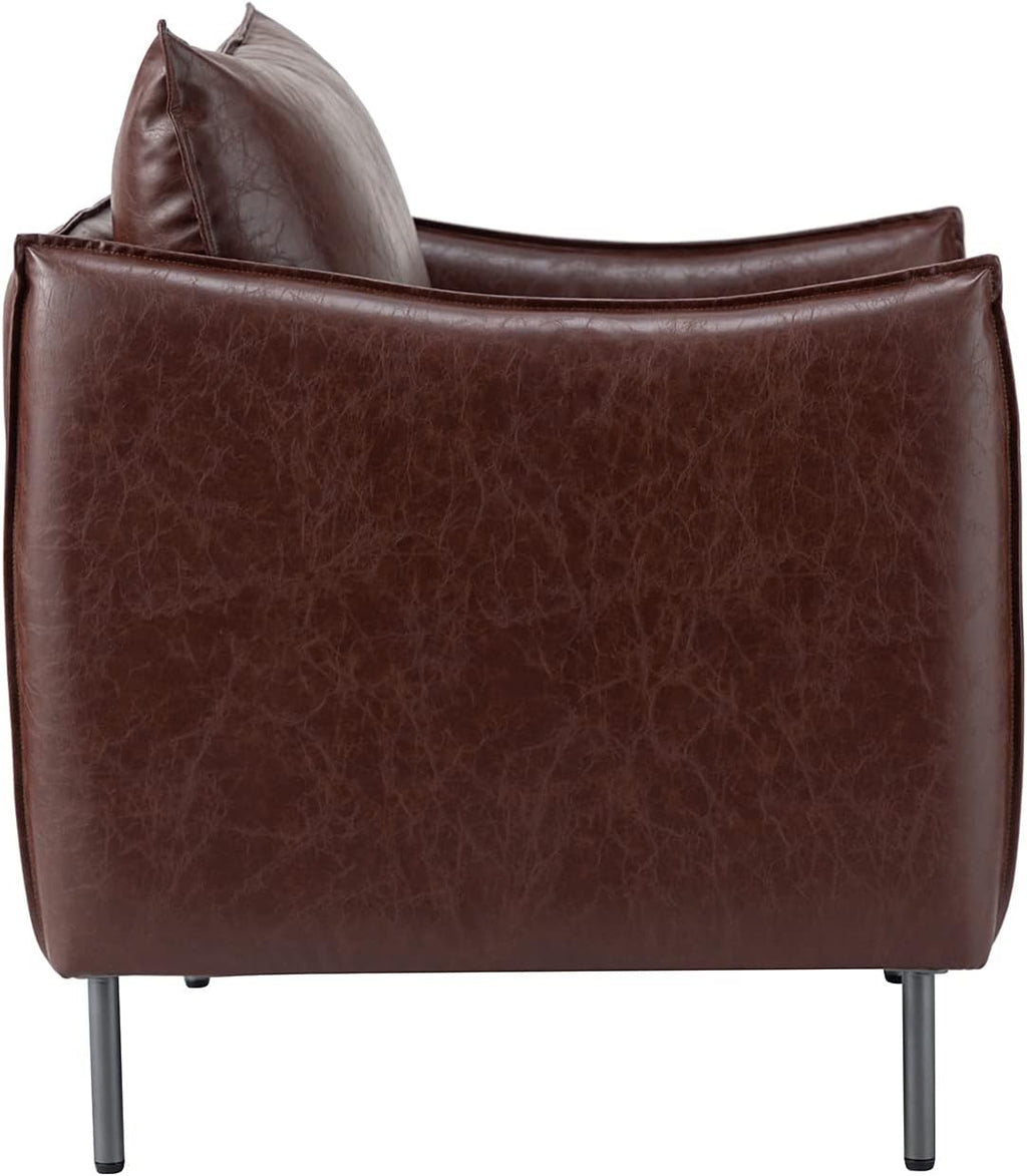 Brown Faux Leather Armchair with Moveable Cushion Y761370