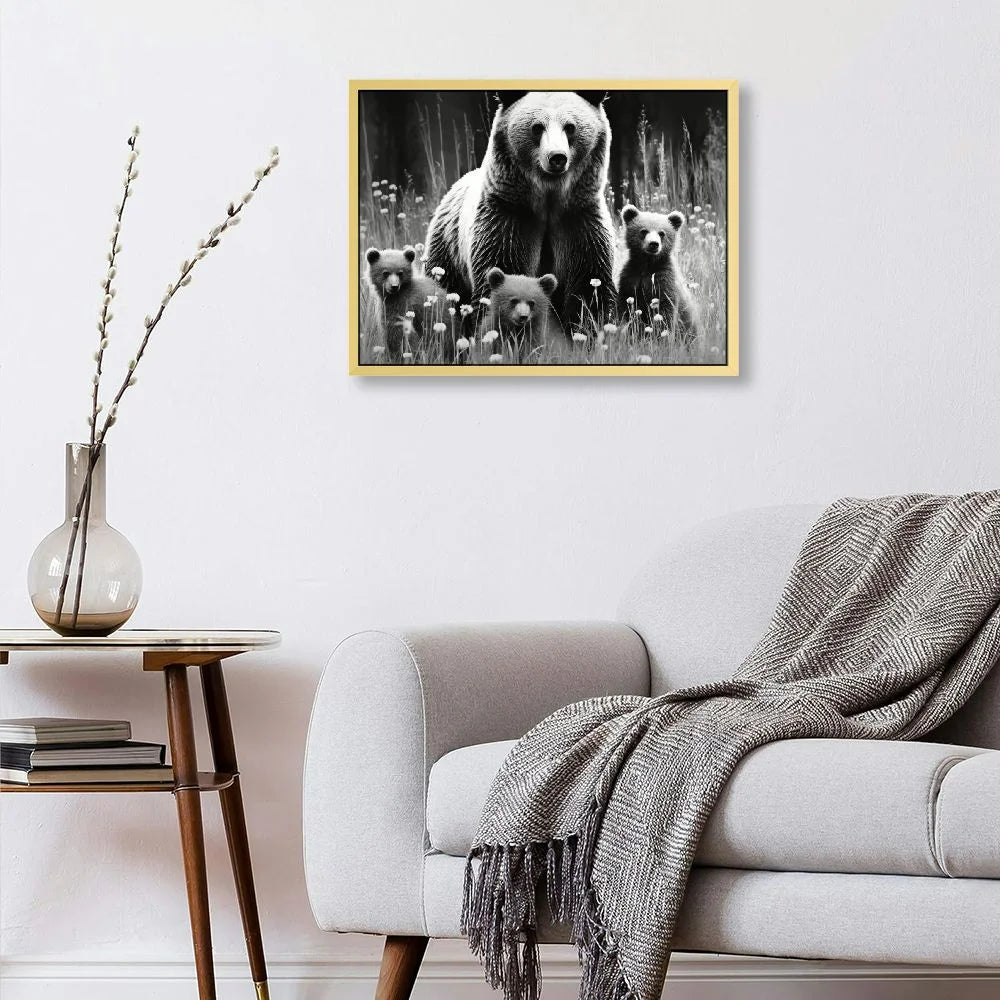 Black and White Grizzly Bear Canvas Print Wall Art 16x12in/20x16in G1277